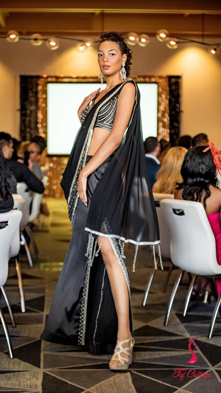 Black & Silver Readymade Saree