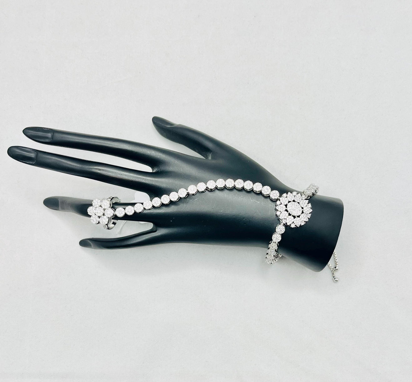 Hand bracelet silver bridal finger ring