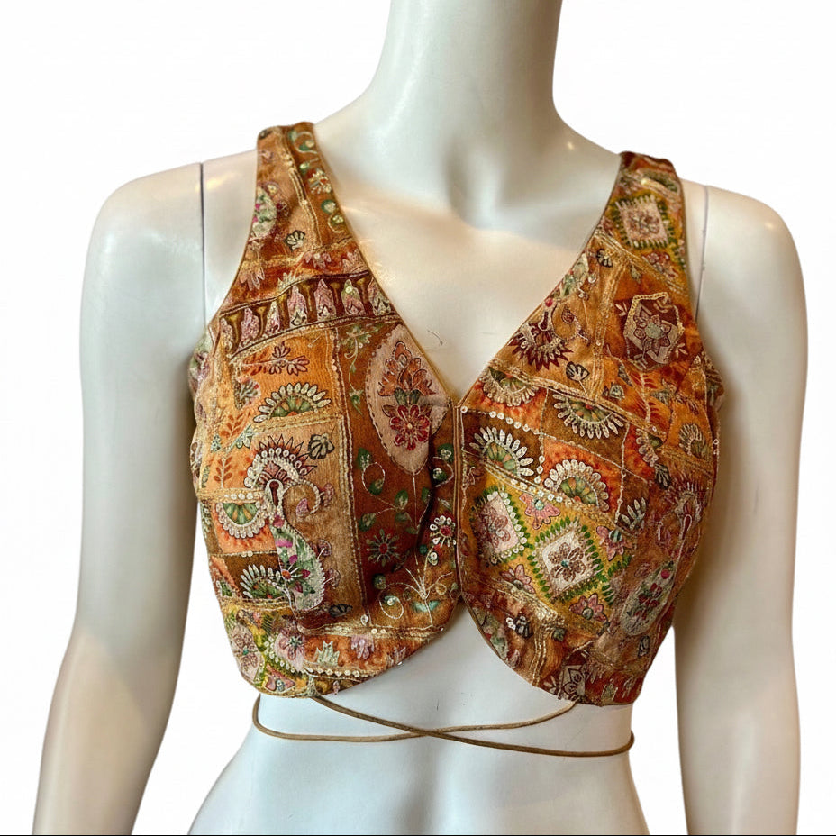 Mustard Yellow Embroidered Sleeveless Blouse