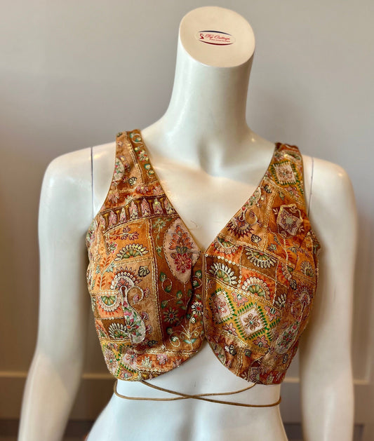 Mustard Yellow Embroidered Sleeveless Blouse