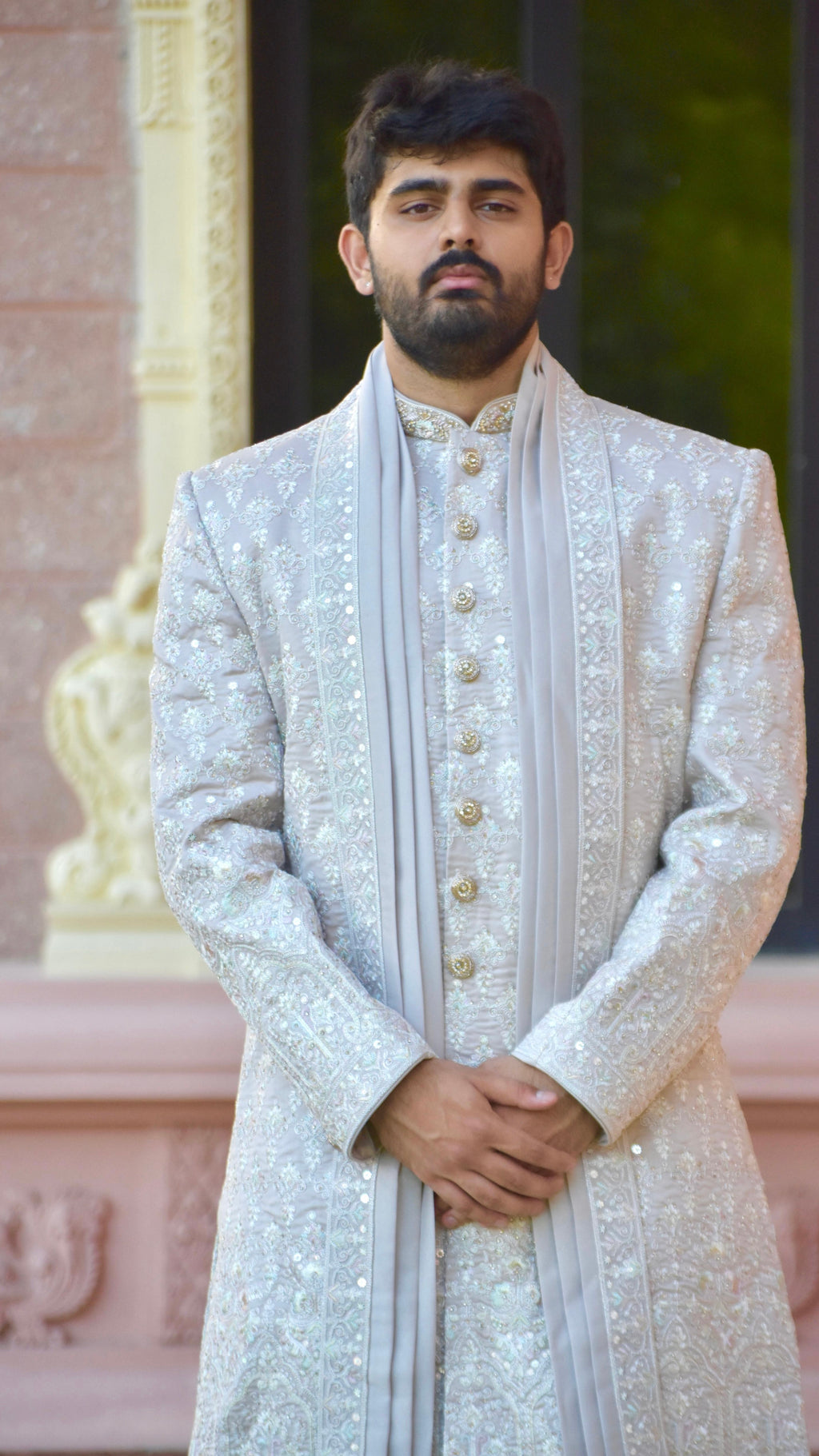 Light Grey Color Sherwani Set
