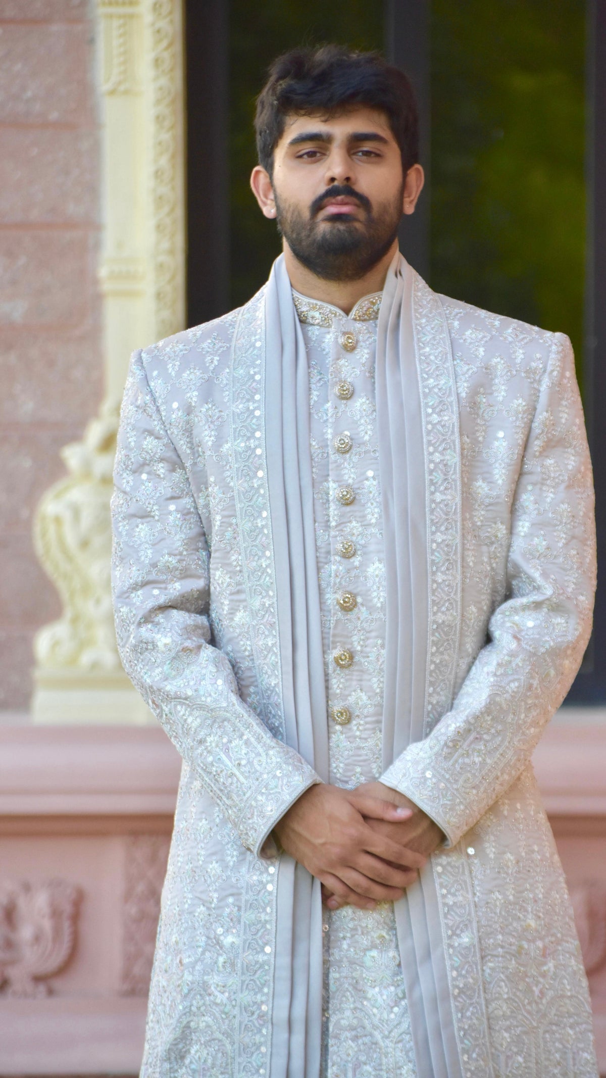 Light Grey Color Sherwani Set