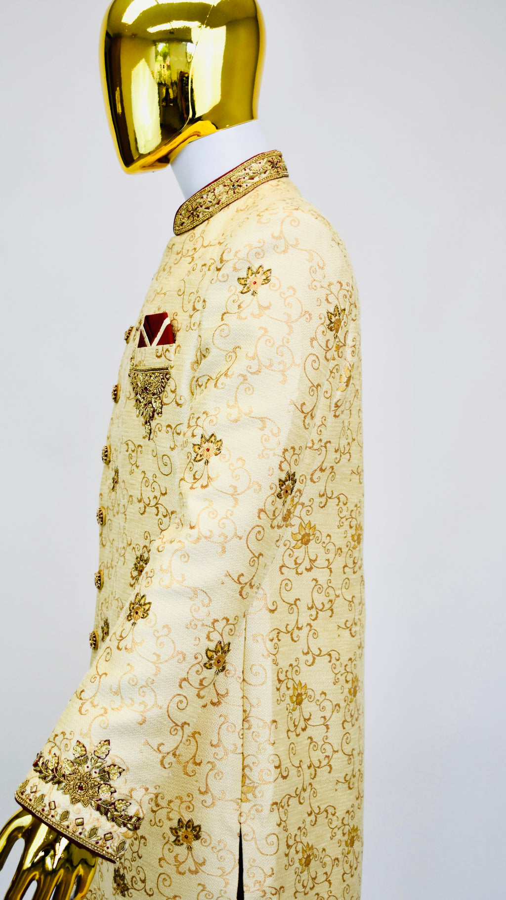 Gold &amp; Maroon Color Sherwani Set