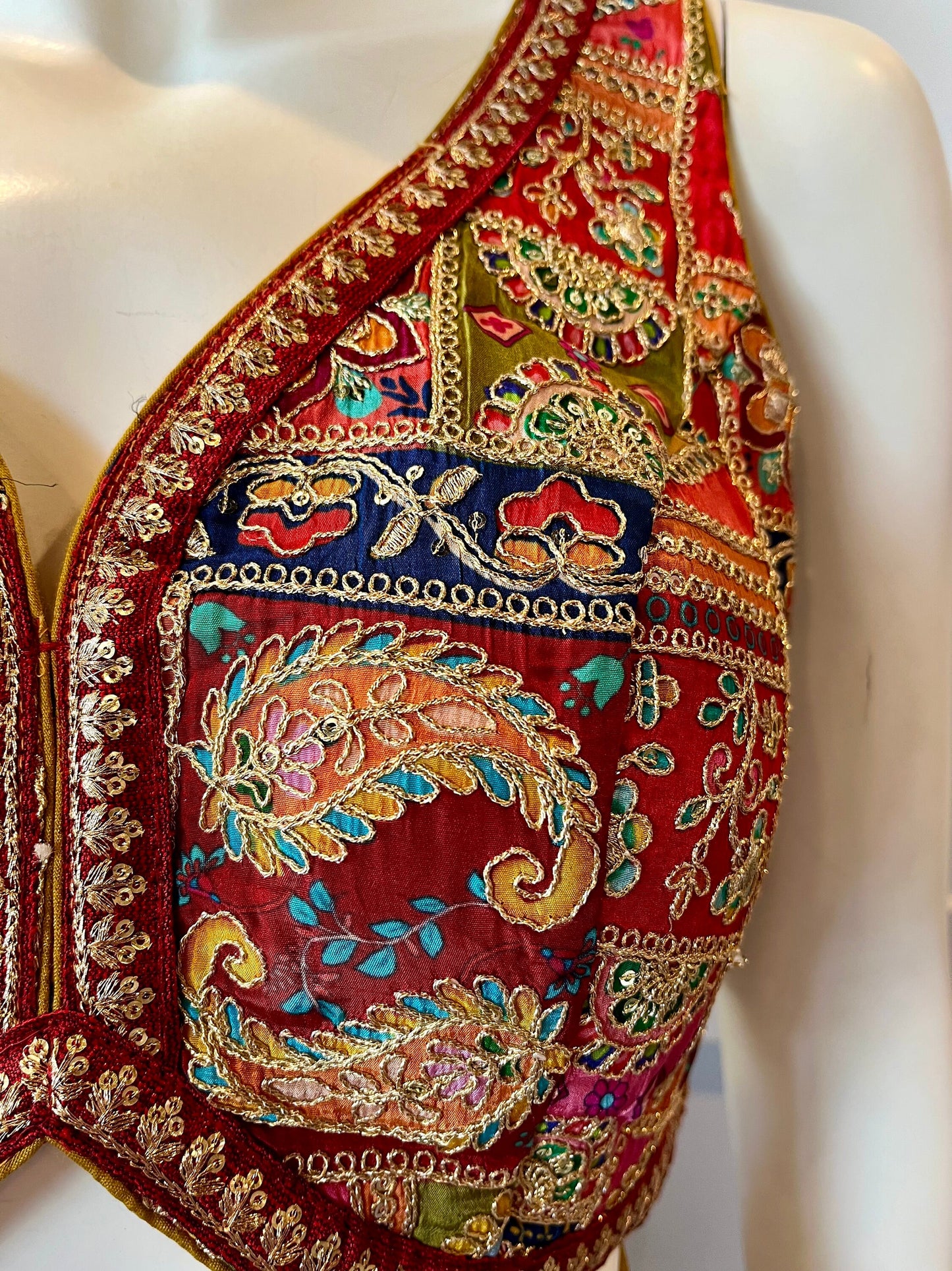 Red Embroidered Sleeveless Blouse