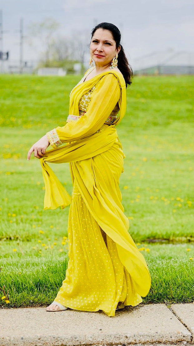 Olive Green Readymade Saree