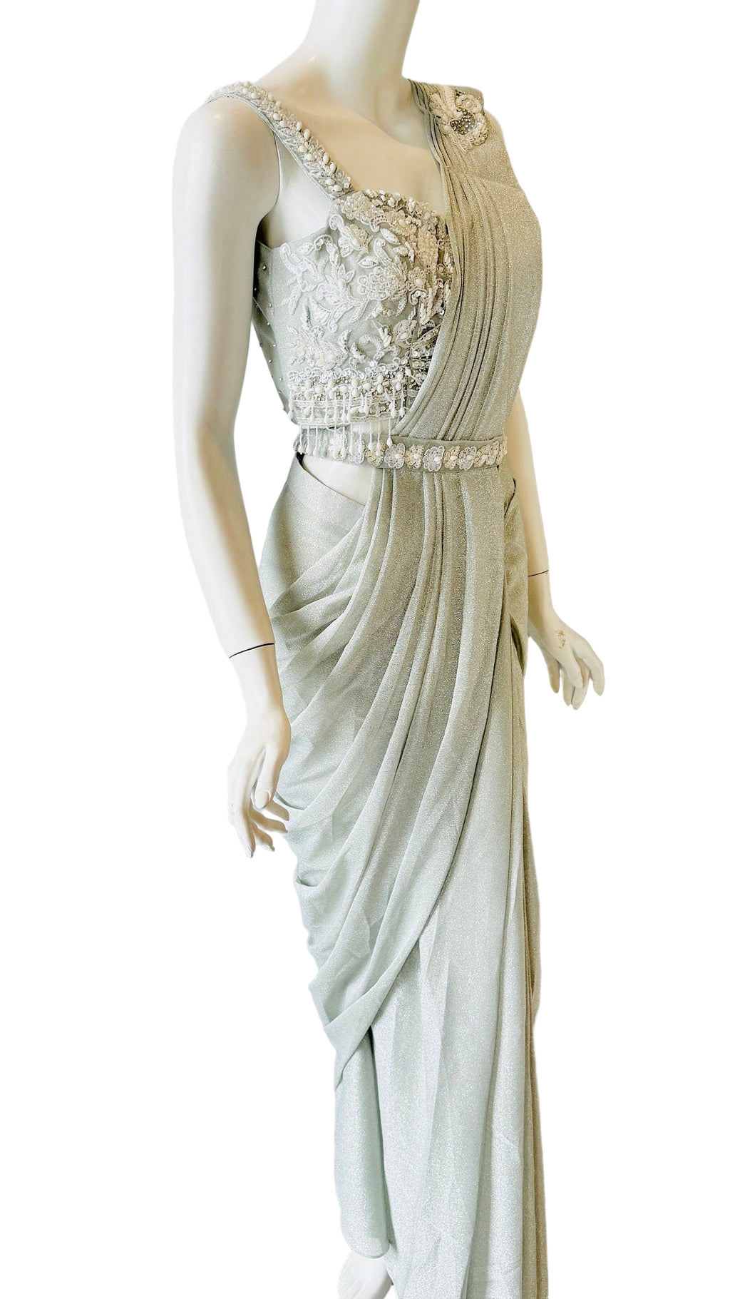 Mint Green Color Ready-Made Saree