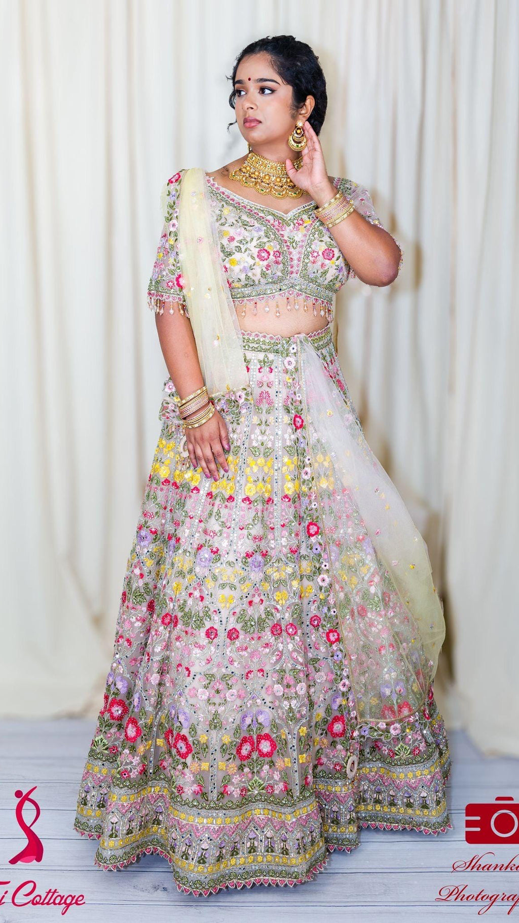 Multicolor Mirror Embriodered Lehnga Set