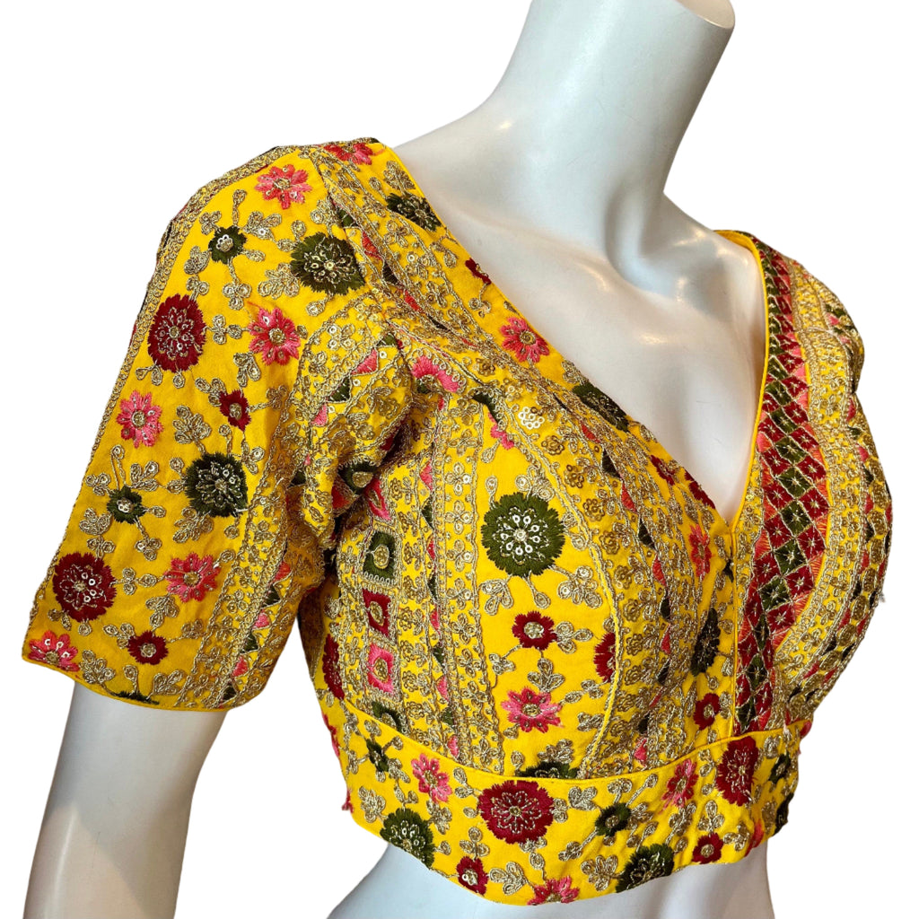 Yellow Silk Thread Embroidered Blouse
