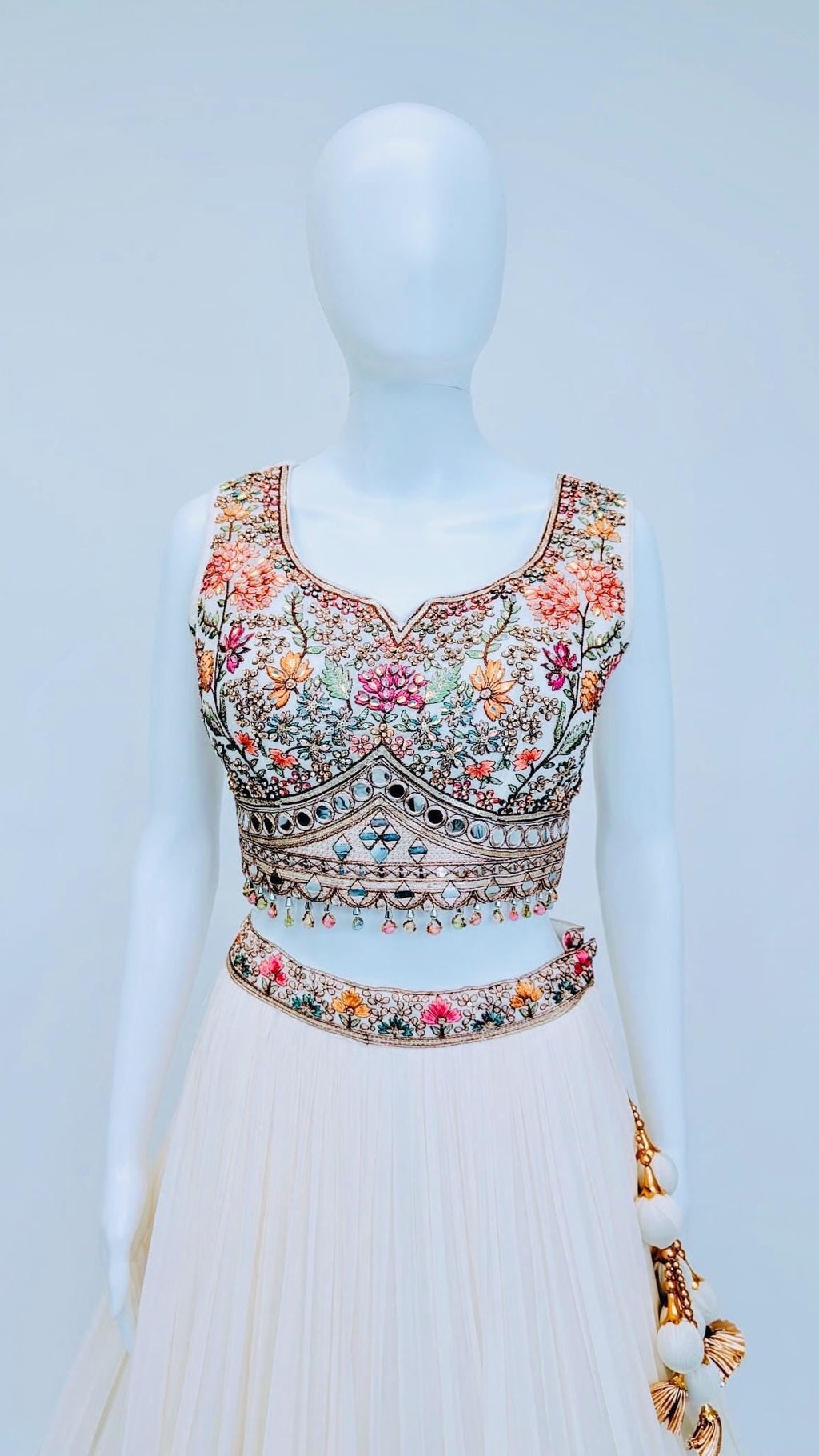 White Flower Embroidered Lehnga
