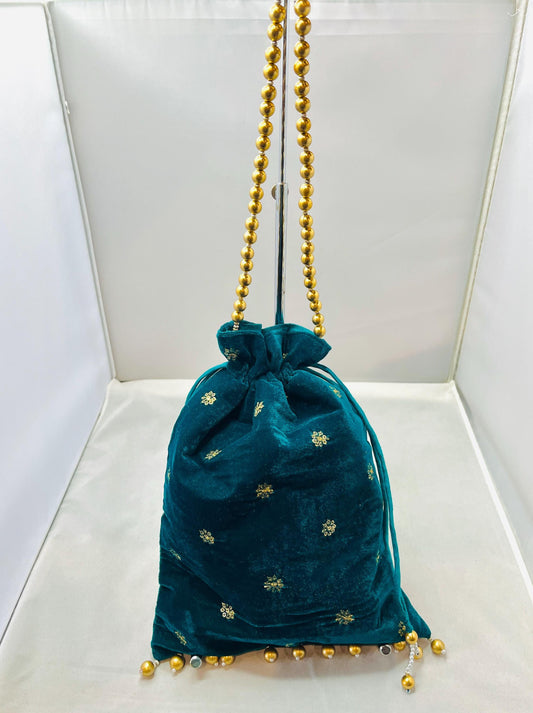Teal Color Velvet Bag