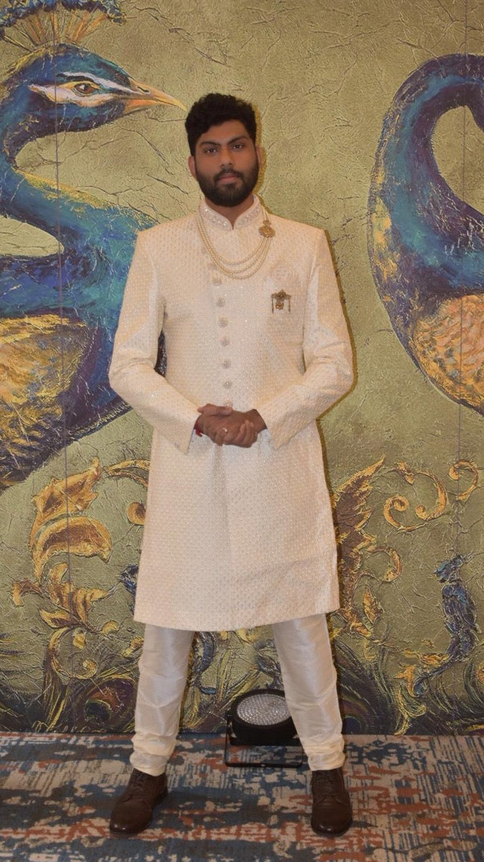 Cream Embroidered Sherwani