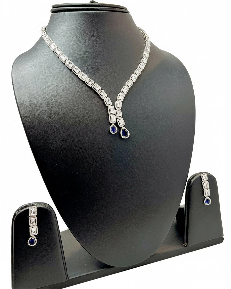 Sapphire Blue Double Drop Jewelry Set