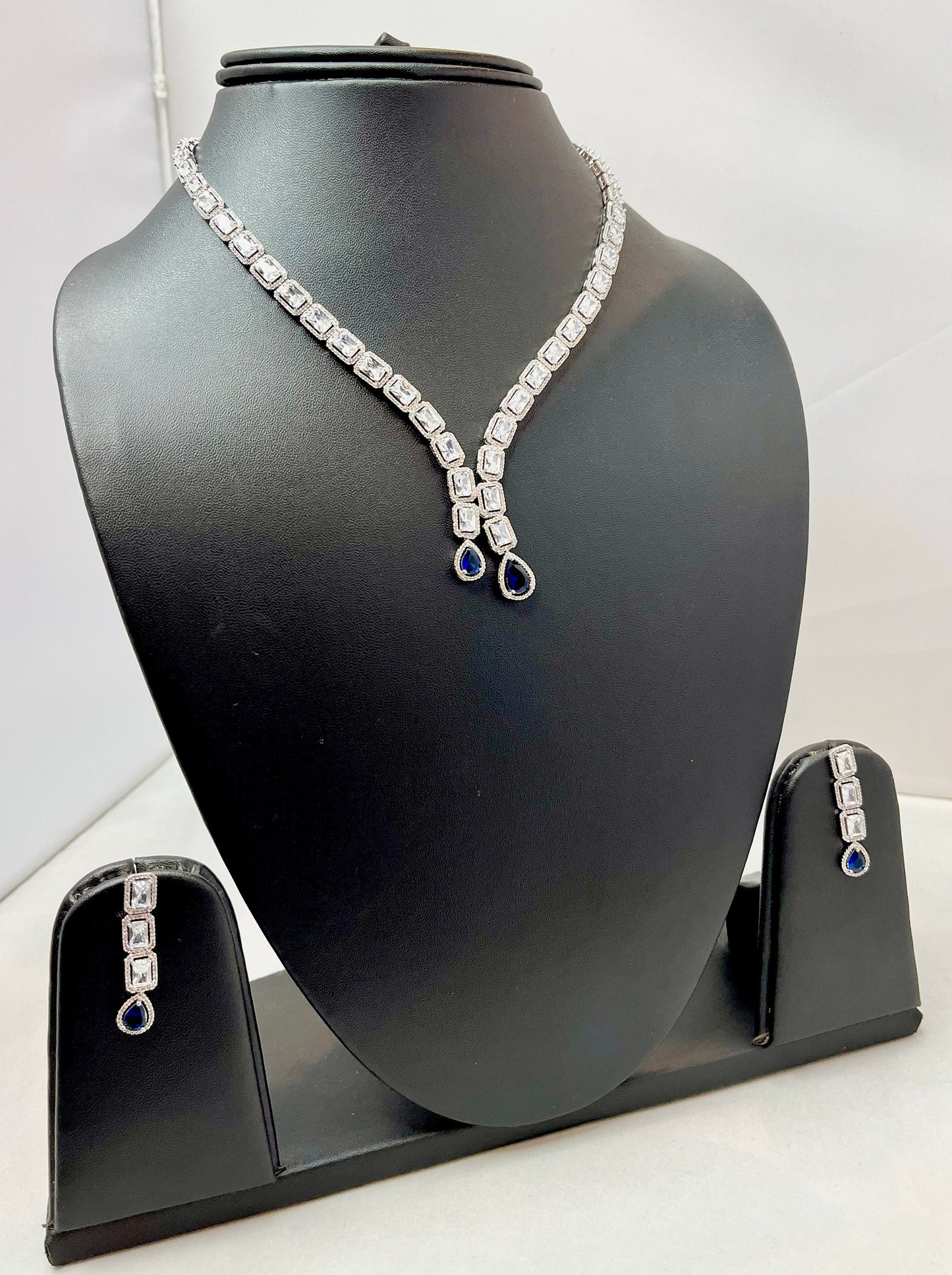 Sapphire Blue Double Drop Jewelry Set
