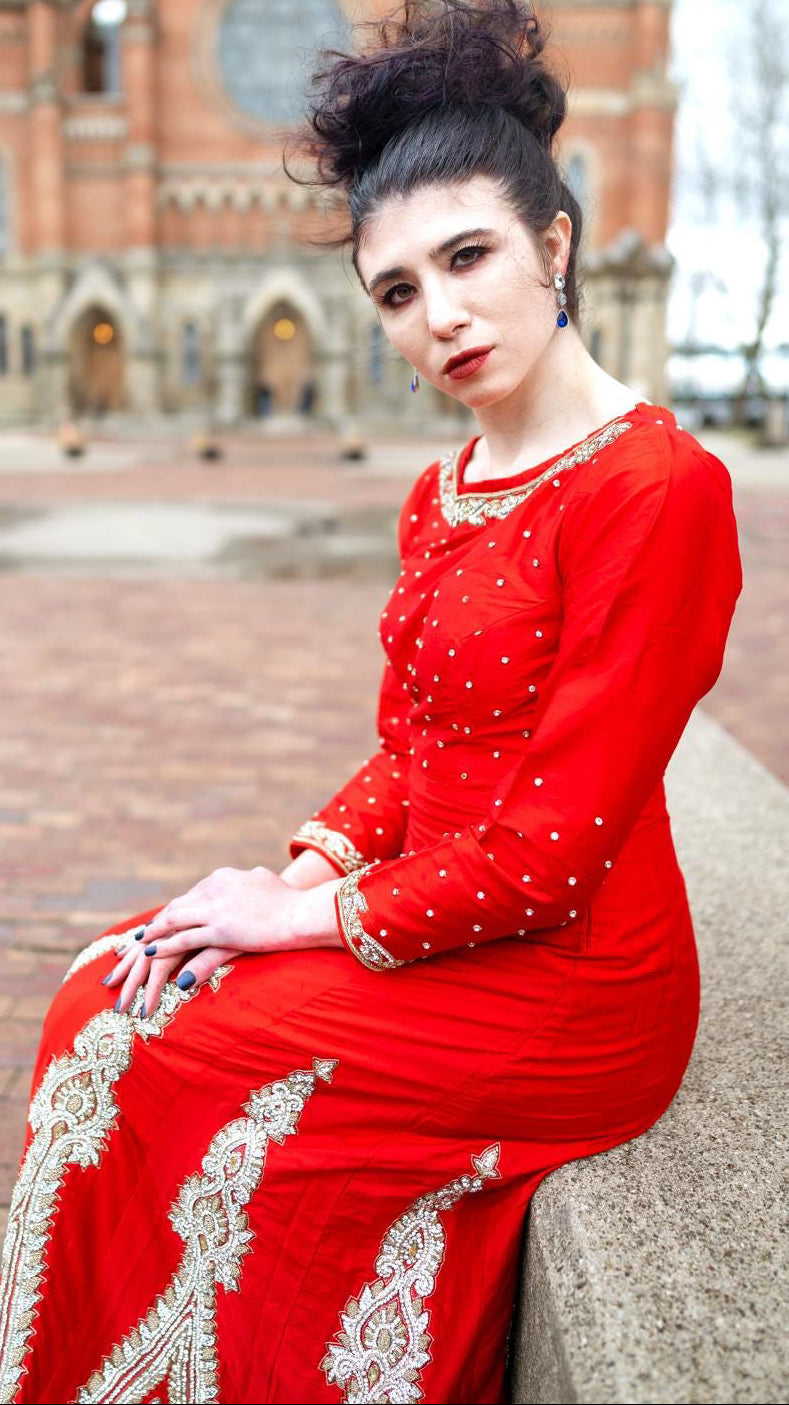 Red Silk Beaded Gown