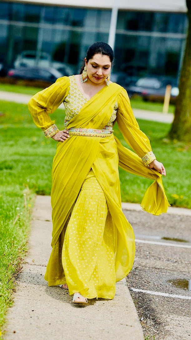 Olive Green Readymade Saree