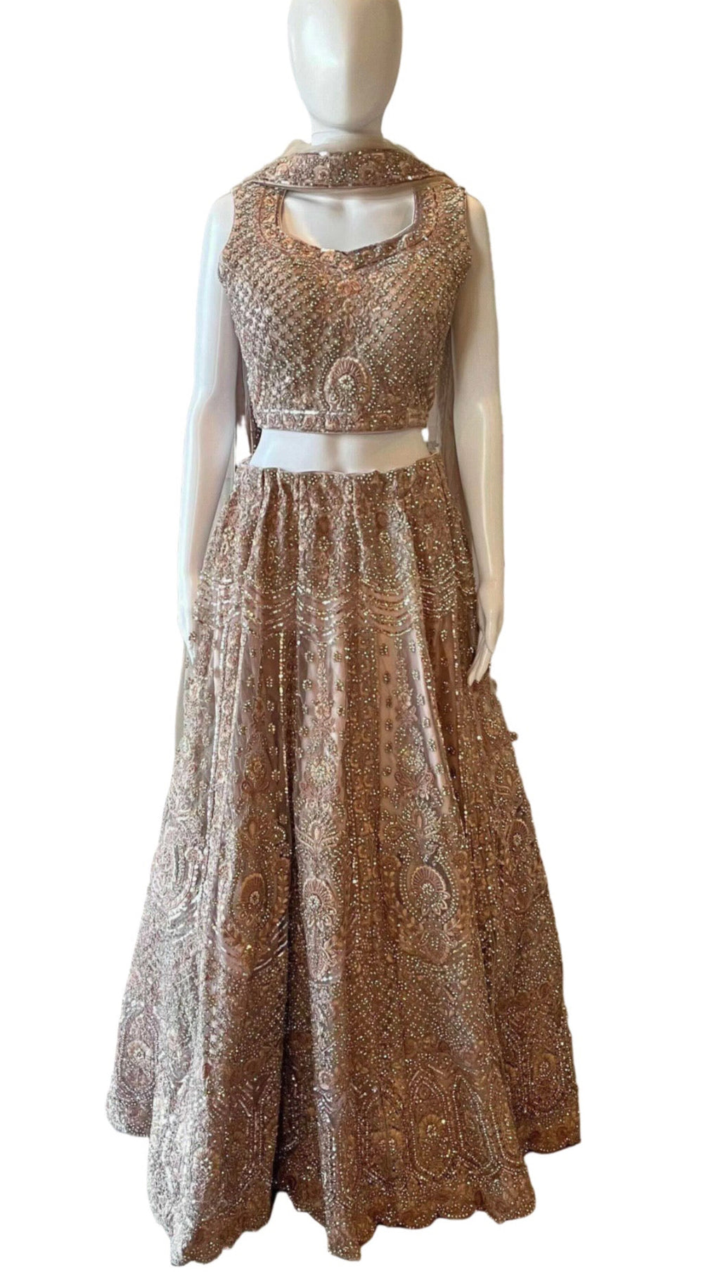 Dusty Pink Bridal Net Lehnga