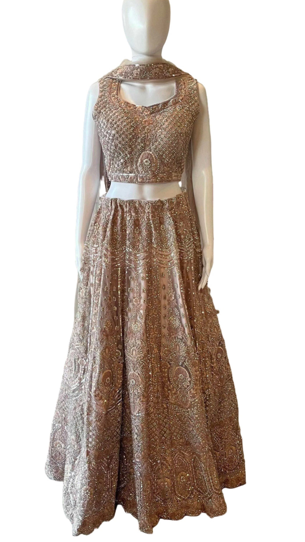 Dusty Pink Bridal Net Lehnga