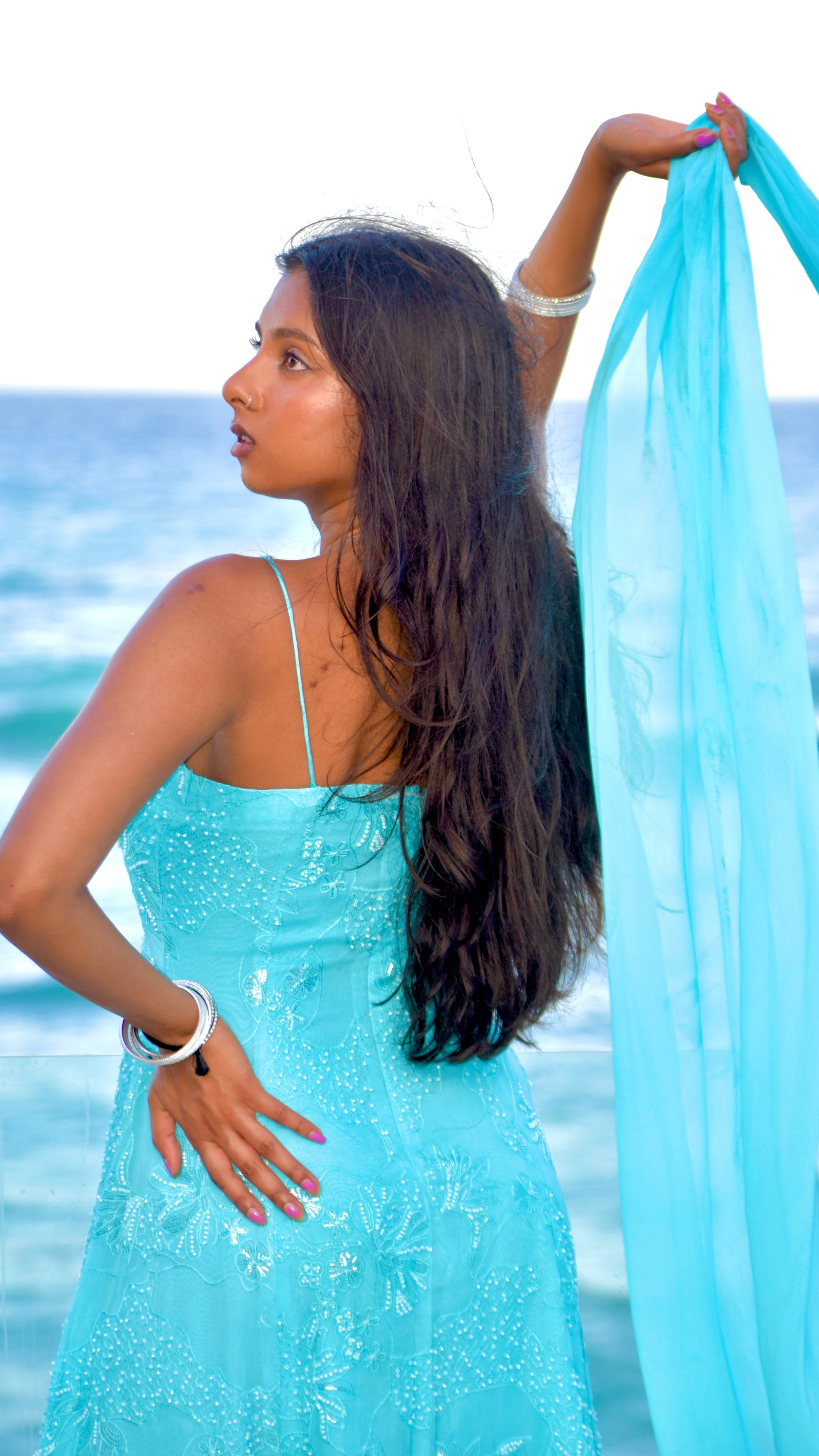 Sky Blue Hand Beaded Short dress Sky Blue Hand Beaded Short dress