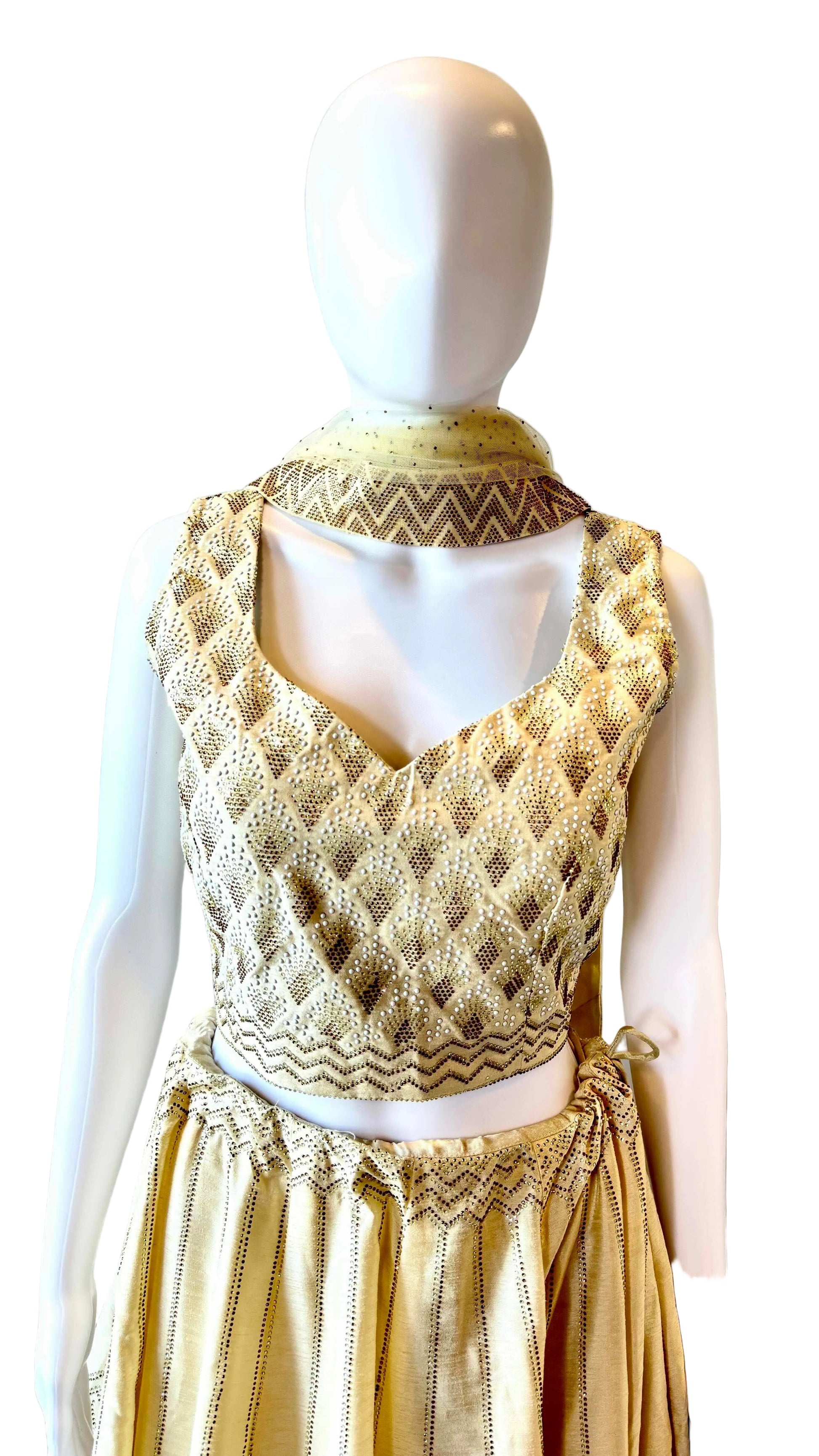 Cream Silk Blend Lehnga Set