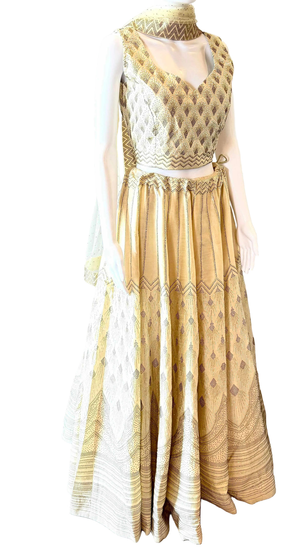 Cream Silk Blend Lehnga Set