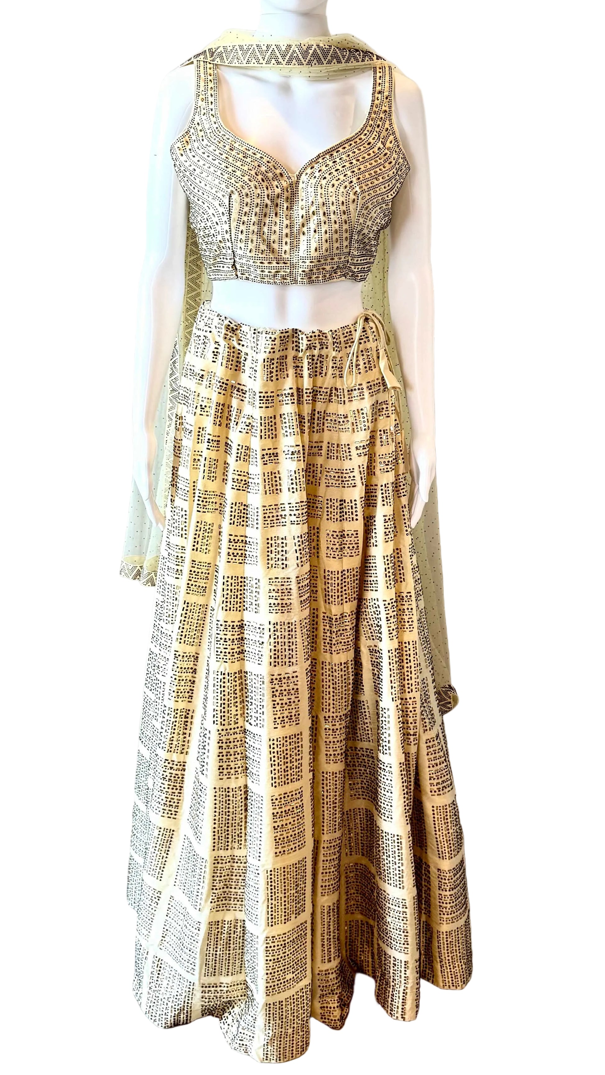 Cream Rhinestoned Bridal Lehnga