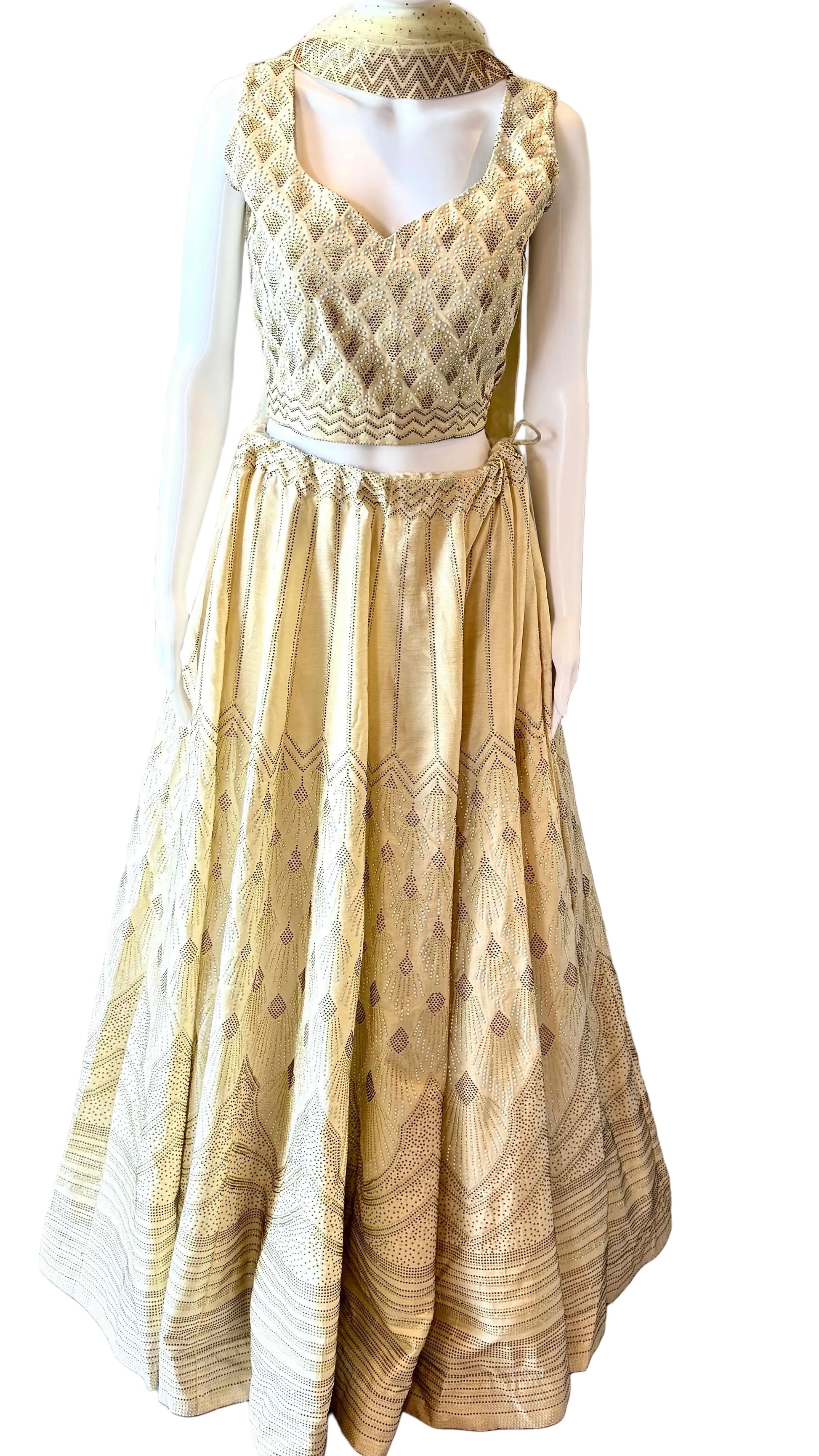 Cream Silk Blend Lehnga Set