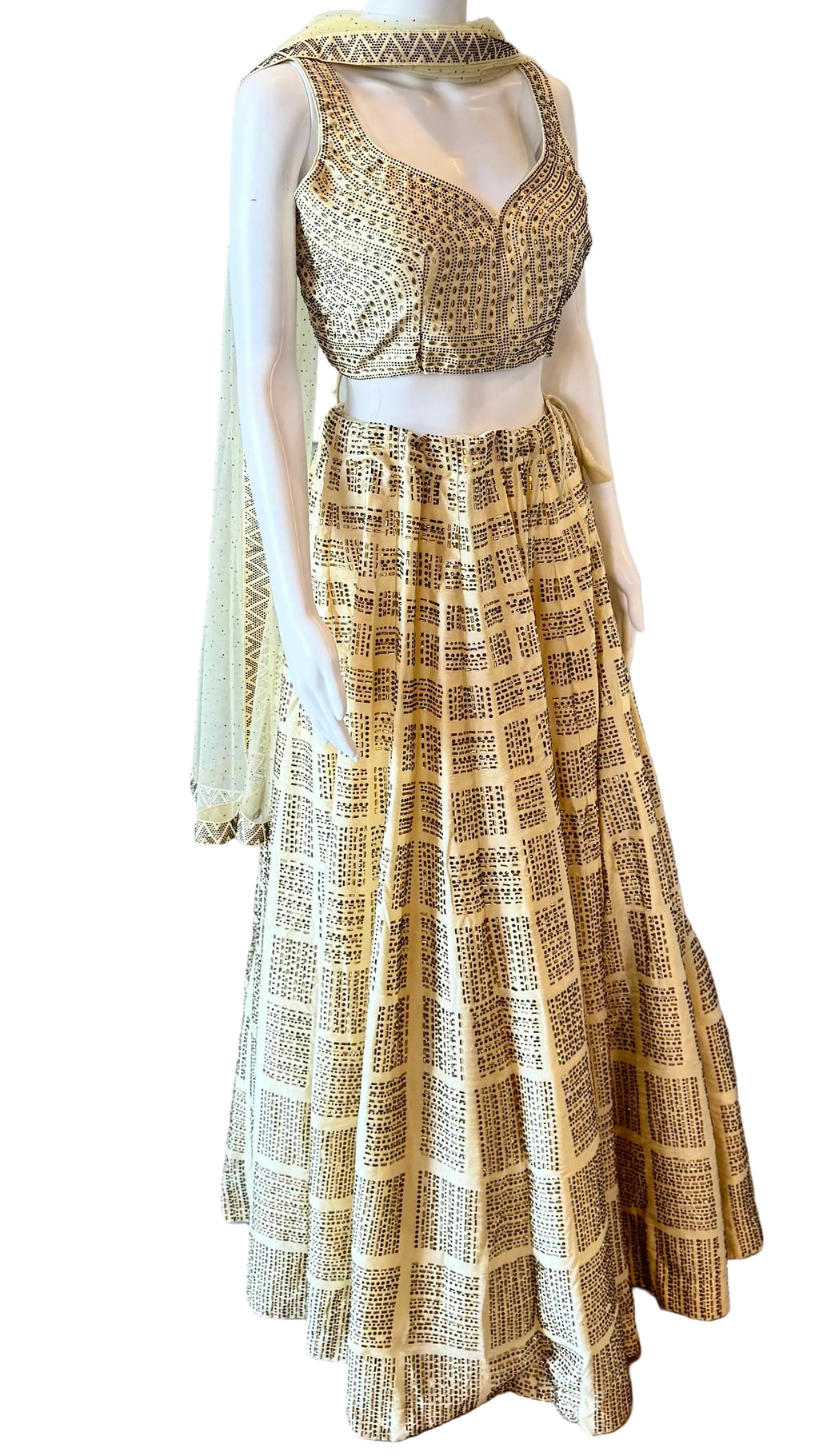 Cream Rhinestoned Bridal Lehnga