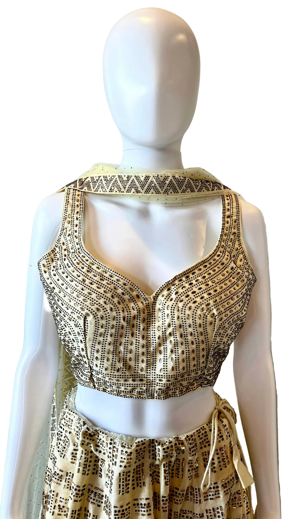 Cream Rhinestoned Bridal Lehnga