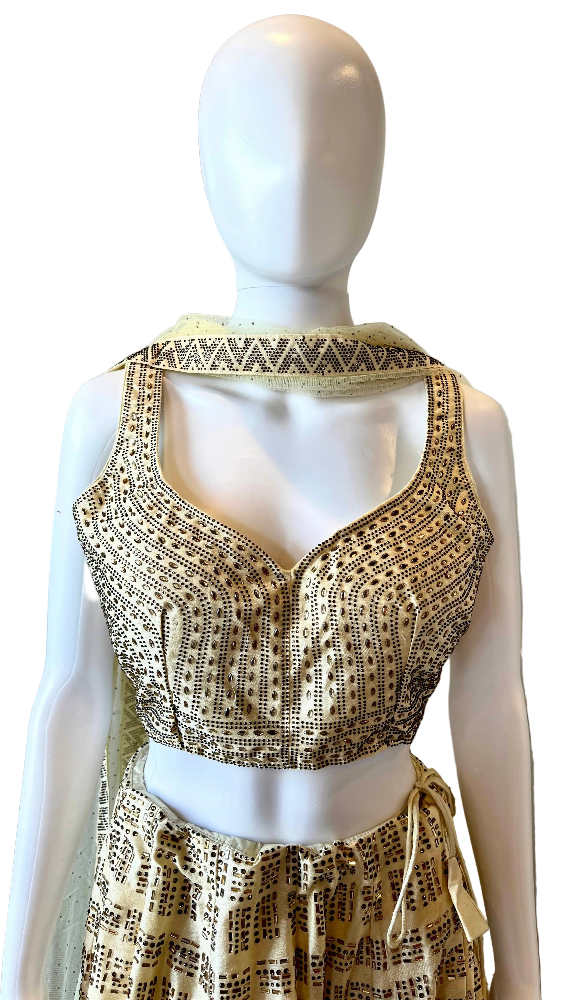 Cream Rhinestoned Bridal Lehnga