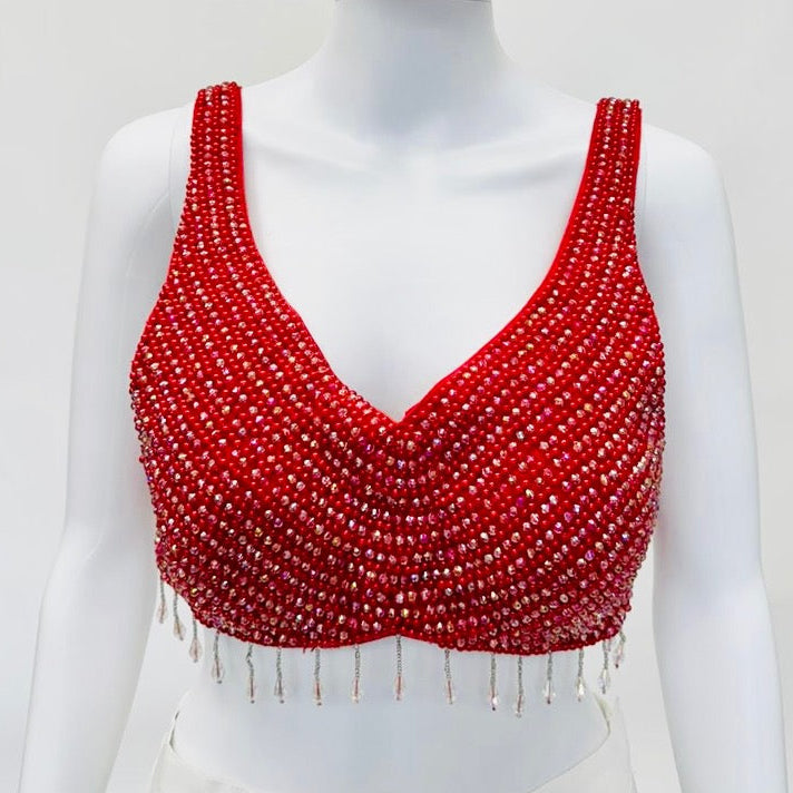 Red Color Rhinestone Blouse
