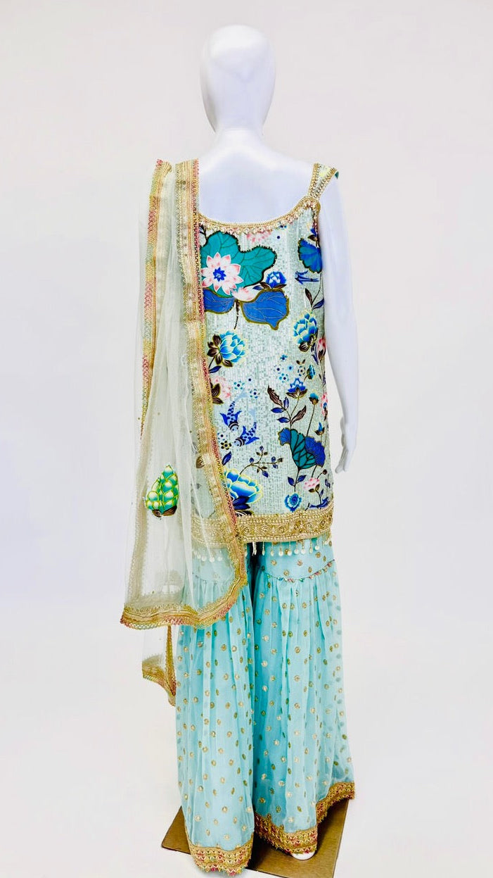 Light Blue Multi-Color Sharara Suit