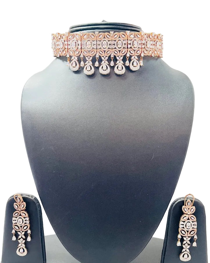 Rose Gold American Diamond Necklace Set