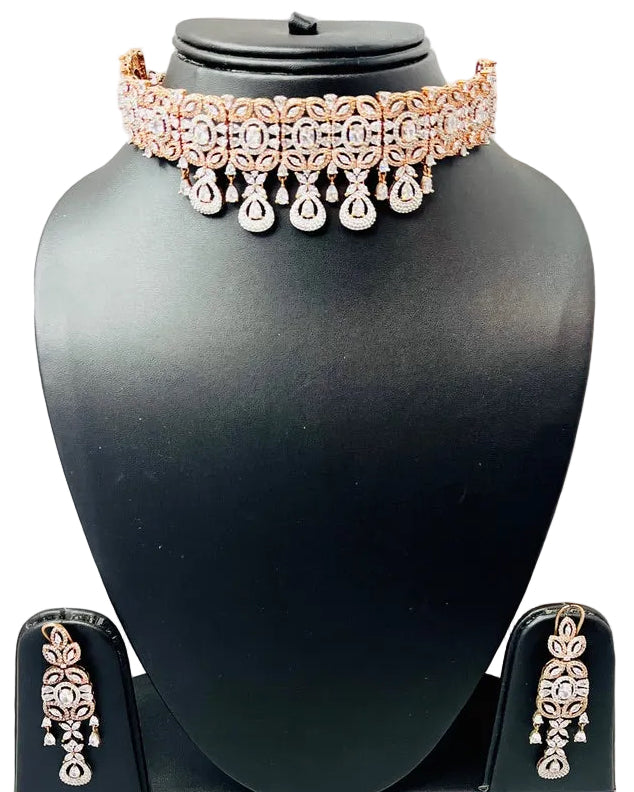 Rose Gold American Diamond Necklace Set