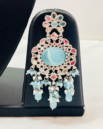 Sky Blue Kundan Choker Necklace Set