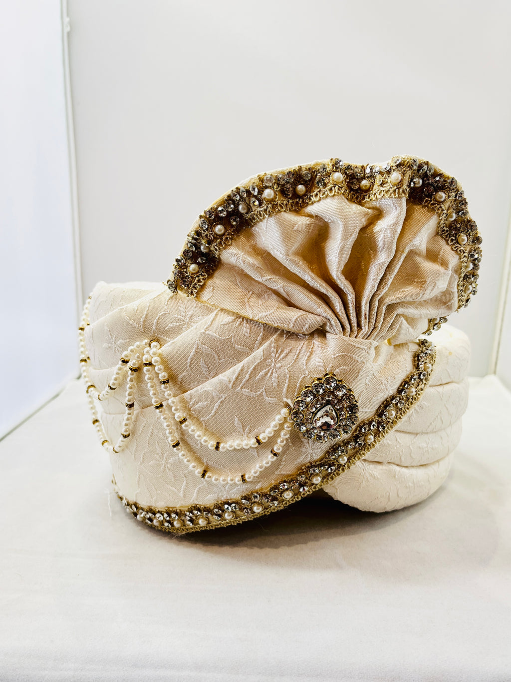 Ivory Pearl-Embellished Groom’s Turban