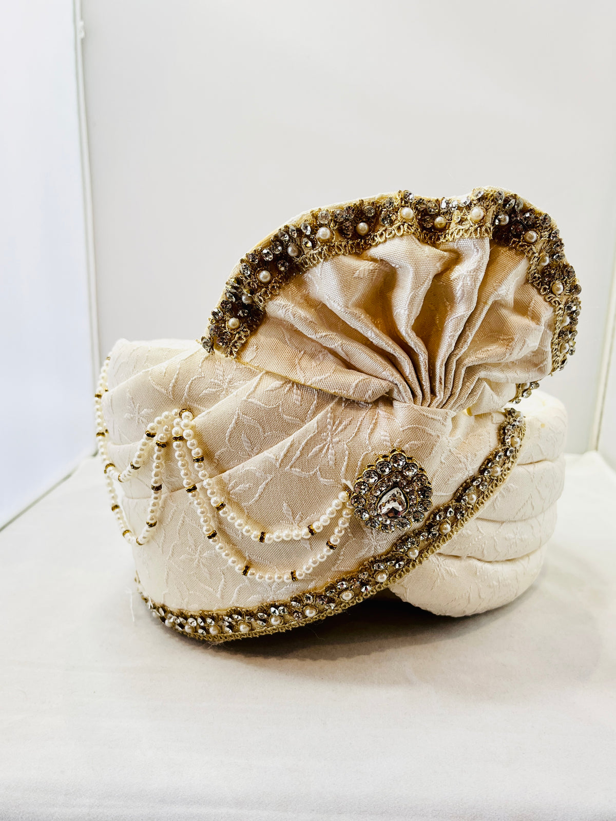 Ivory Pearl-Embellished Groom’s Turban