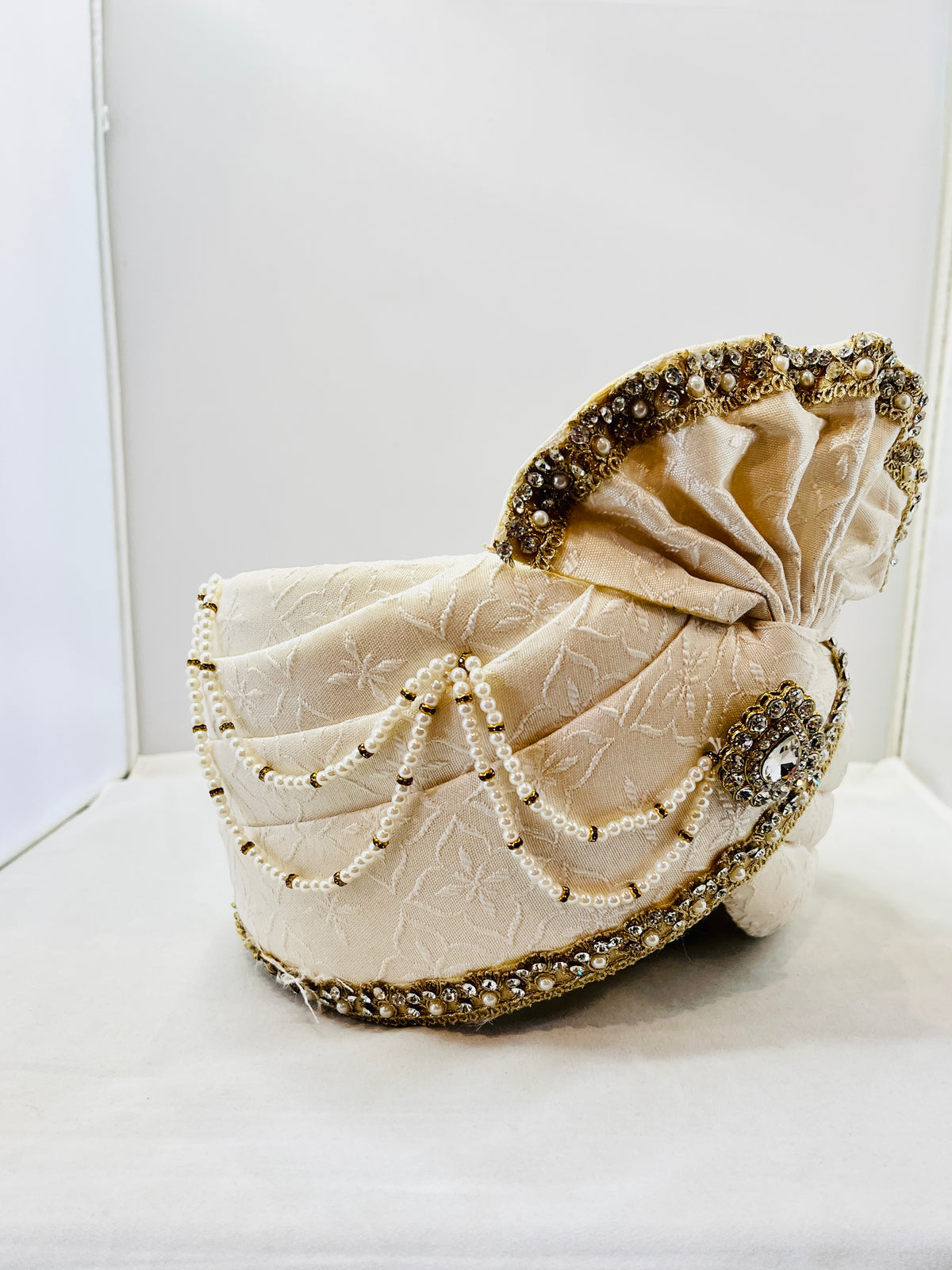 Ivory Pearl-Embellished Groom’s Turban