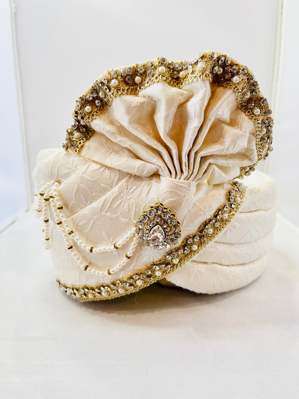 Ivory Pearl-Embellished Groom’s Turban