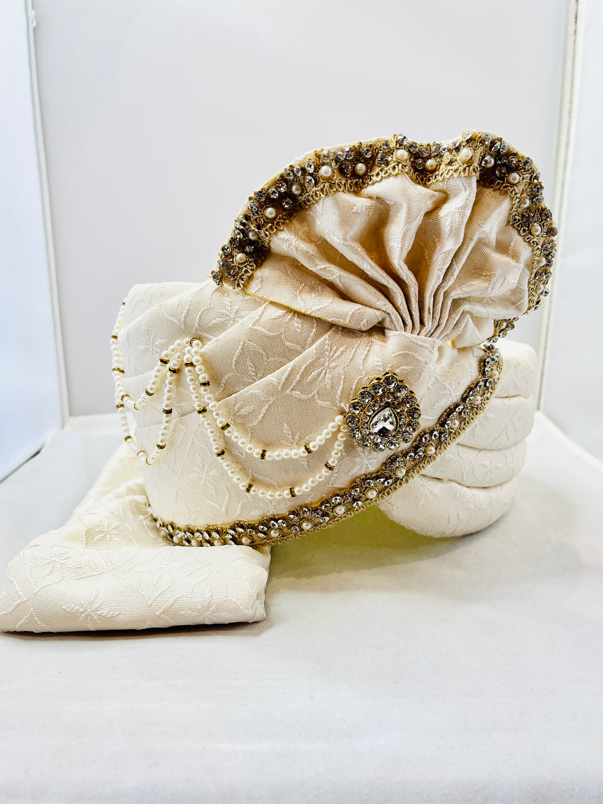 Ivory Pearl-Embellished Groom’s Turban