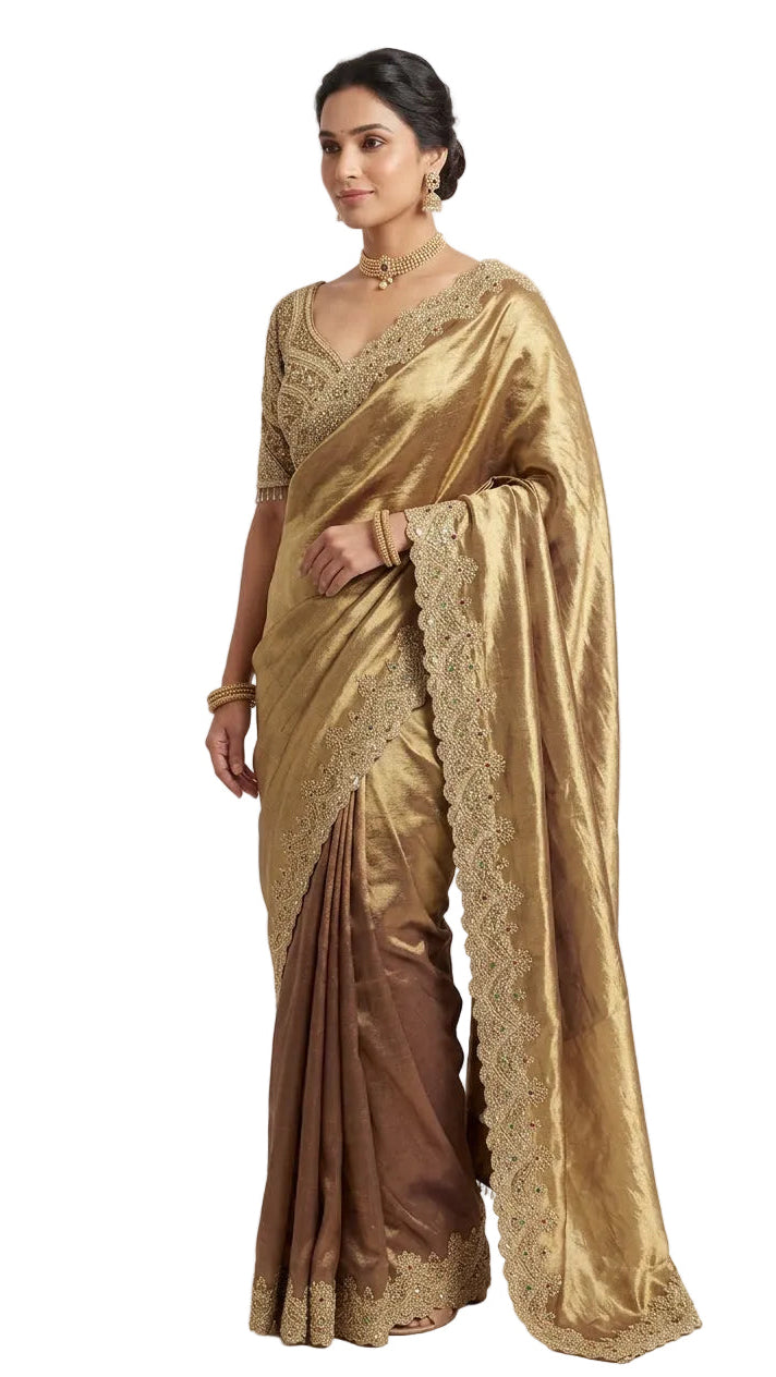 Champagne Gold Tissue Silk Saree
