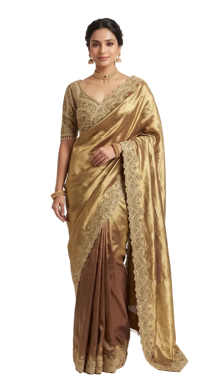 Champagne Gold Tissue Silk Saree