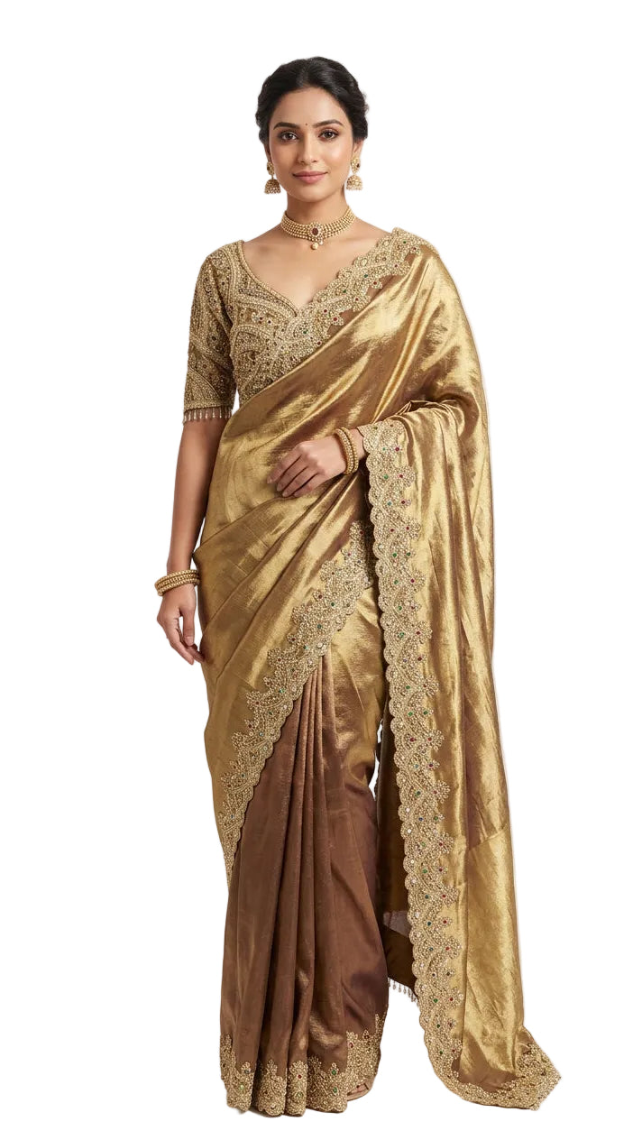 Champagne Gold Tissue Silk Saree
