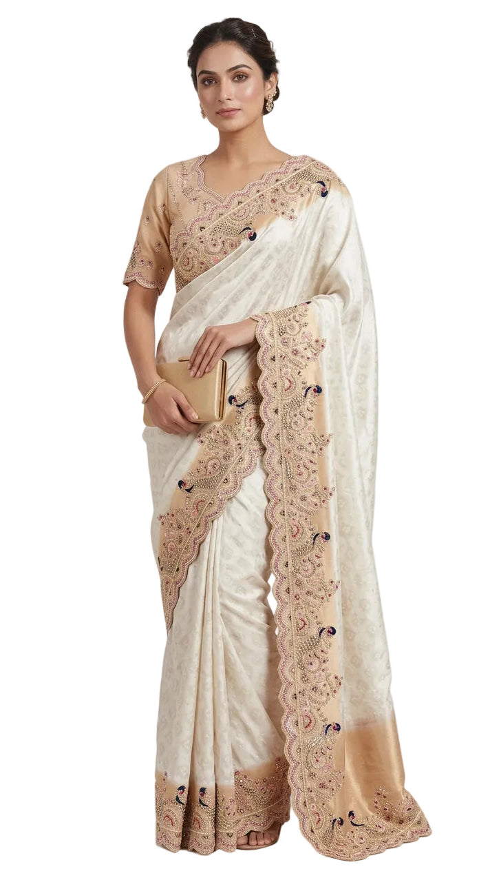 Ivory-Beige Silk Saree