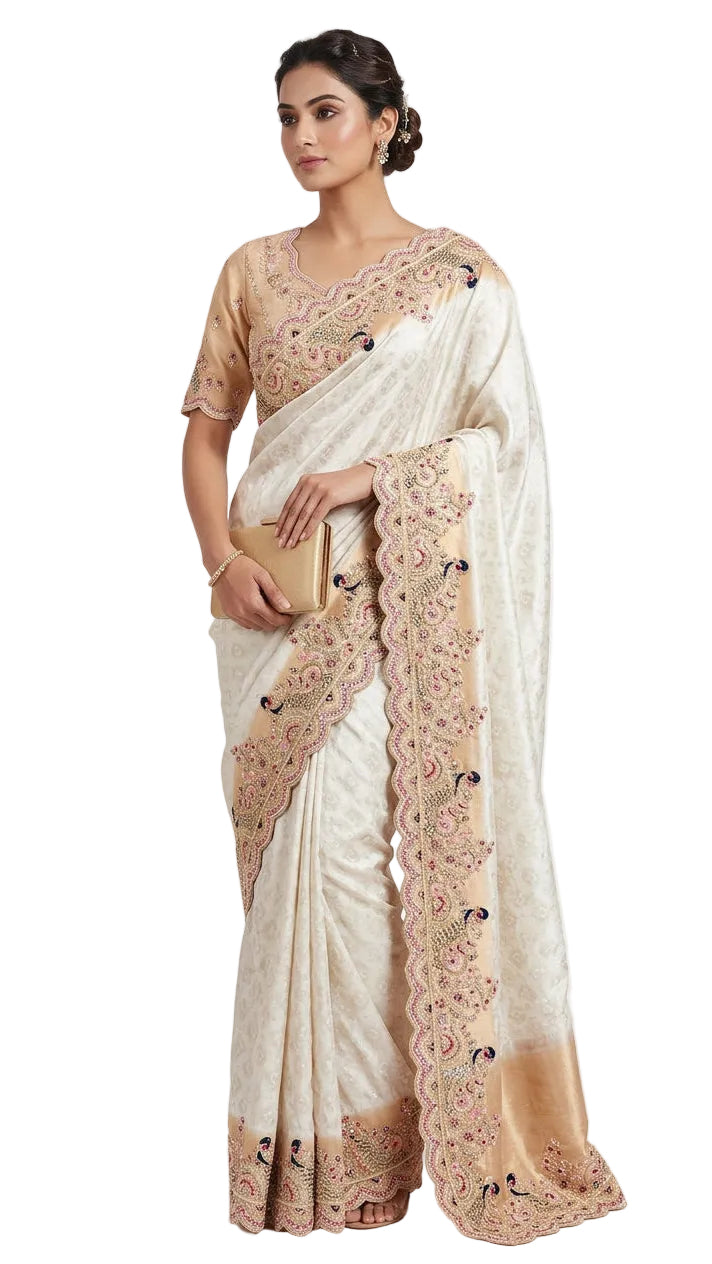 Ivory-Beige Silk Saree