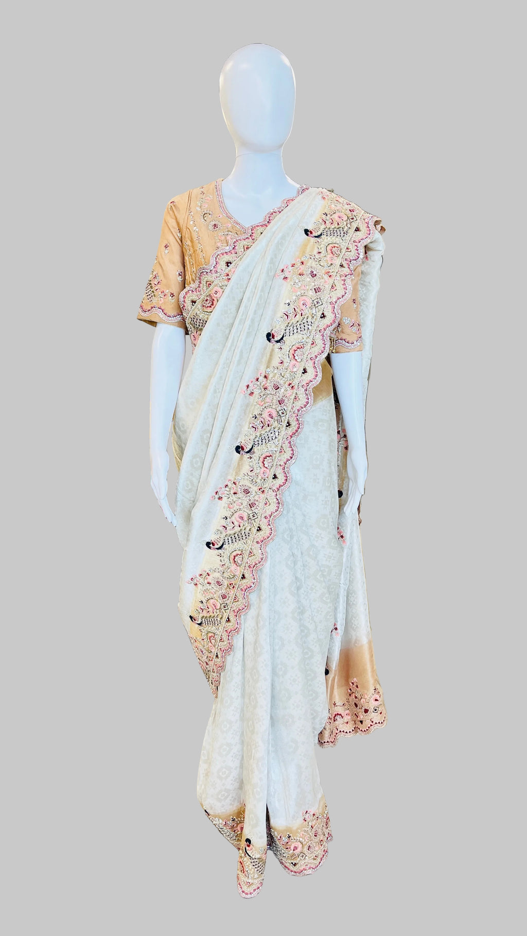 Ivory-Beige Silk Saree