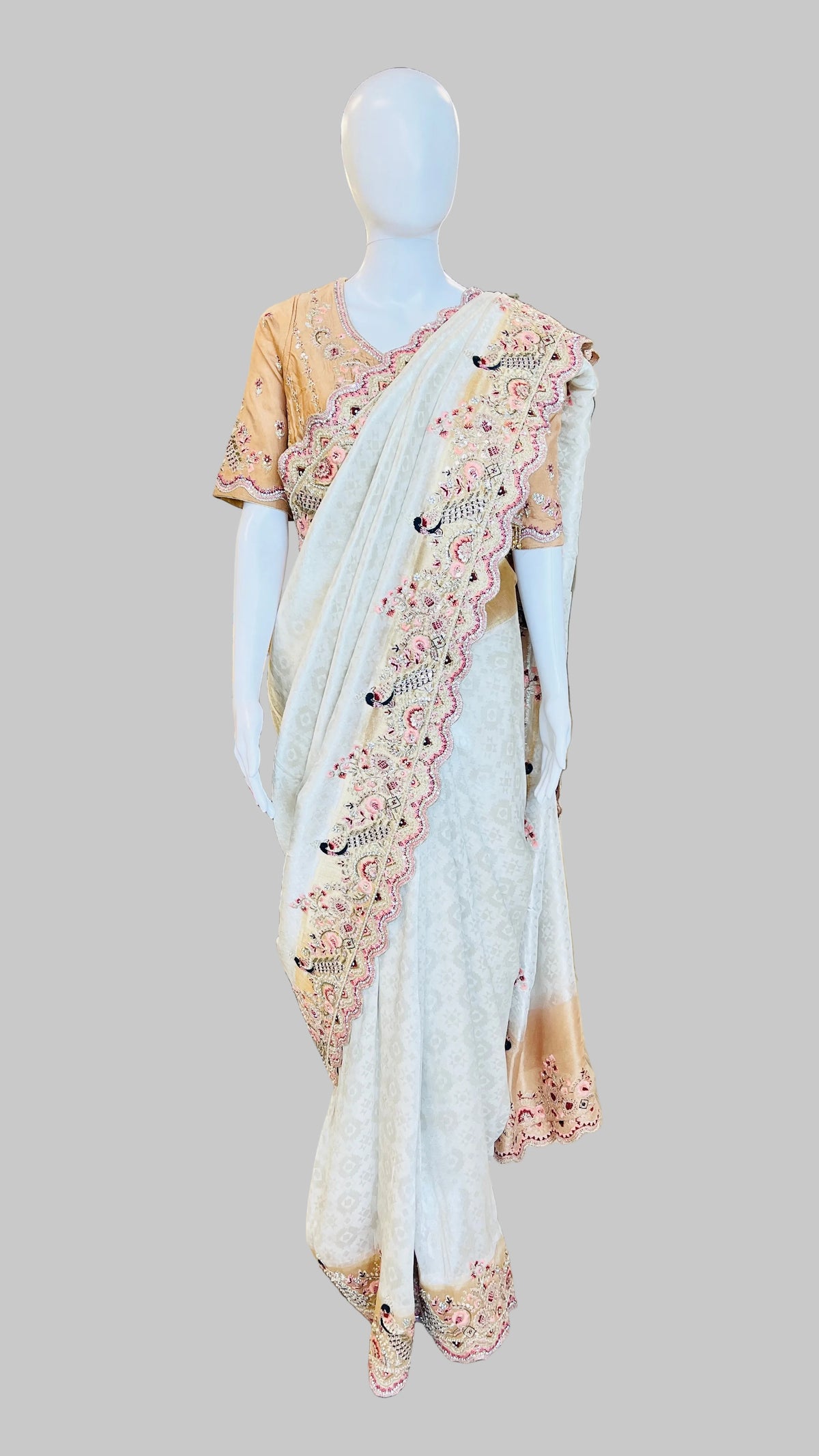 Ivory-Beige Silk Saree