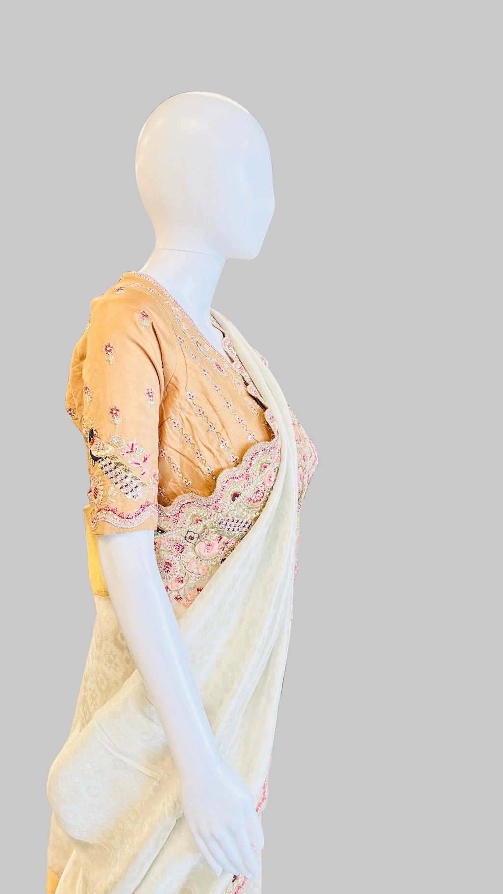 Ivory-Beige Silk Saree