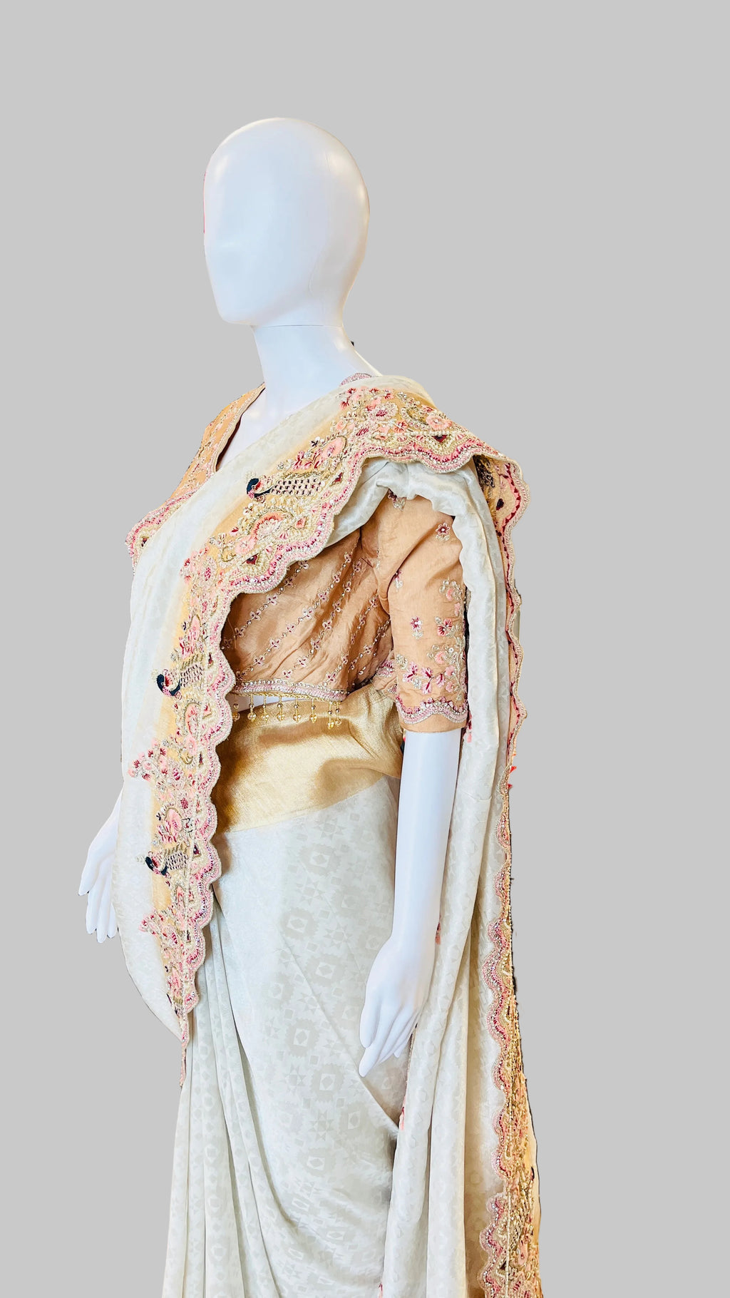 Ivory-Beige Silk Saree