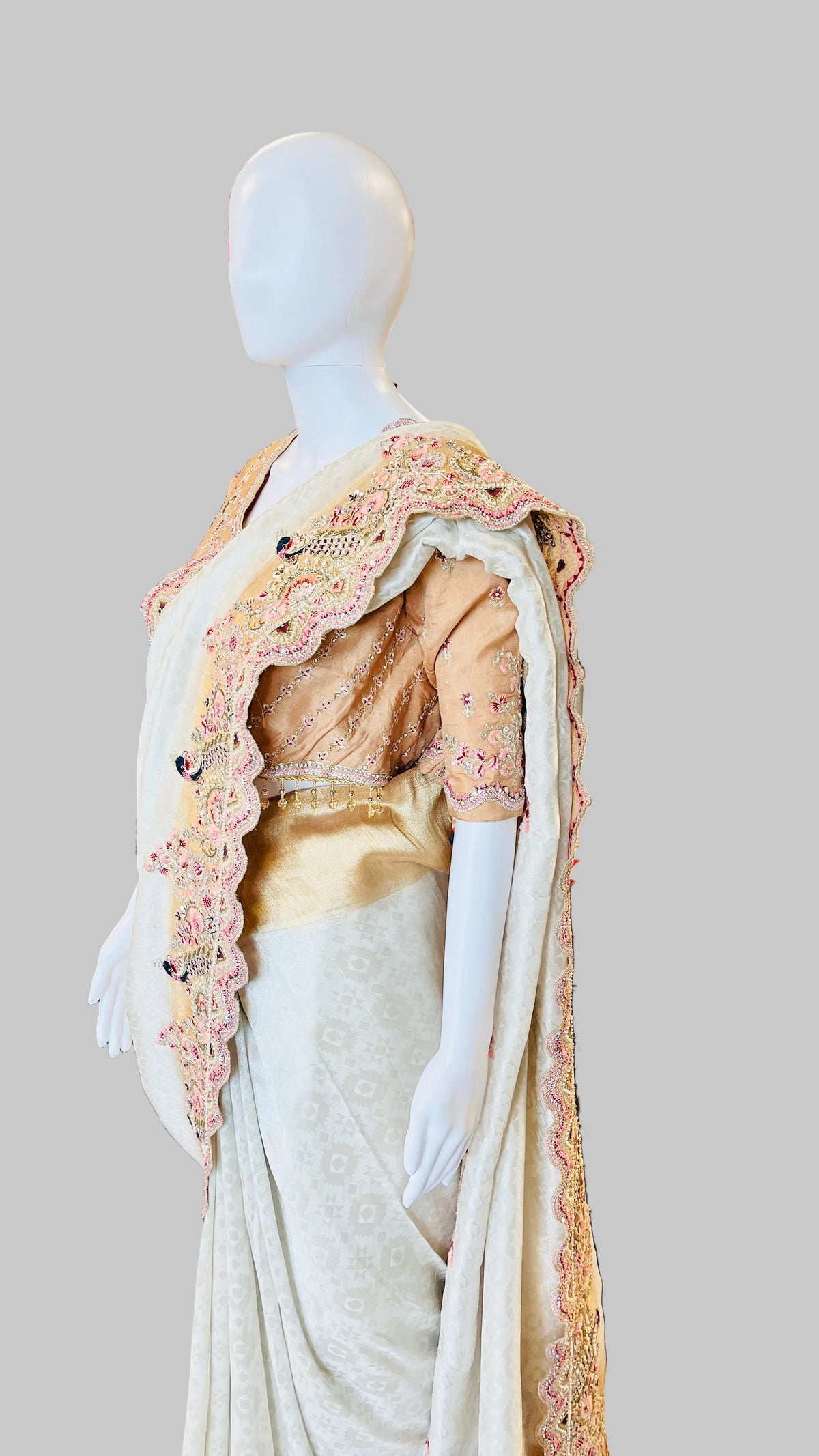Ivory-Beige Silk Saree