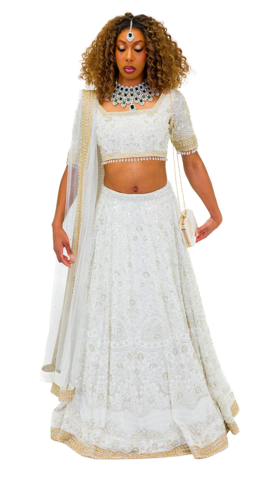 White Gold-Beaded Bridal Lehnga